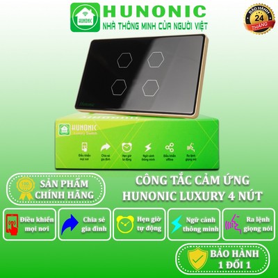 Công Tắc Cảm Ứng Thông Minh HUNONIC Luxury, Công Tắc Bluetooth Mesh Viền Vàng Hình Chữ Nhật