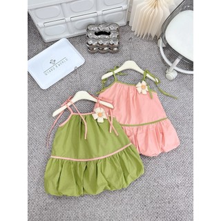  - S48- Váy bé gái 2 dây đính hoa chất liệu thô mềm mát cho bé gái 10 - 30kg