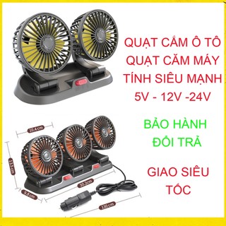  Quạt máy đôi mini xe hơi, tải 5v,12v, 24v  xoay 360 độ tiện ích cho  máy tính, trên ô tô, xe hơi cao cấp