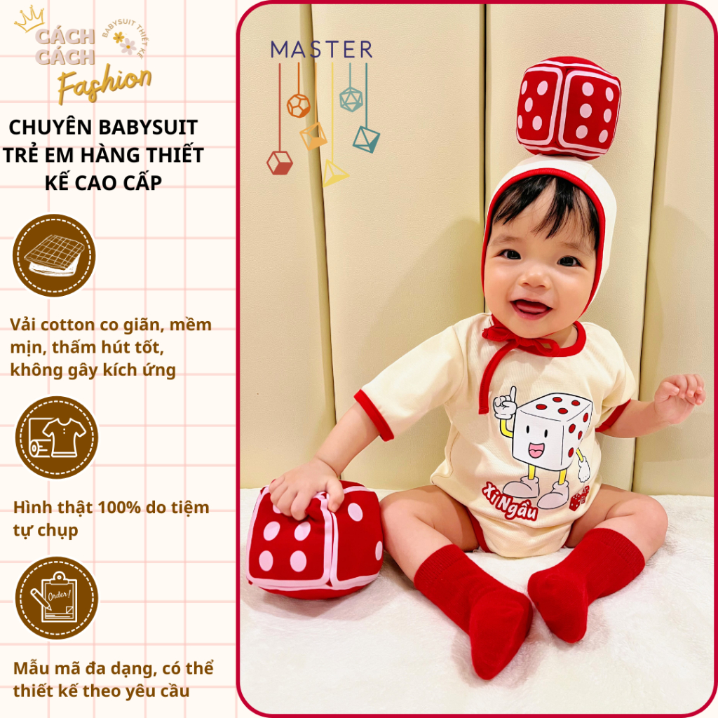 Set bodysuit cho bé kèm mũ hình XÚC XẮC/ XÍ NGẦU style ikii Hàn Quốc hot trend mặc tết thôi nôi đầy 