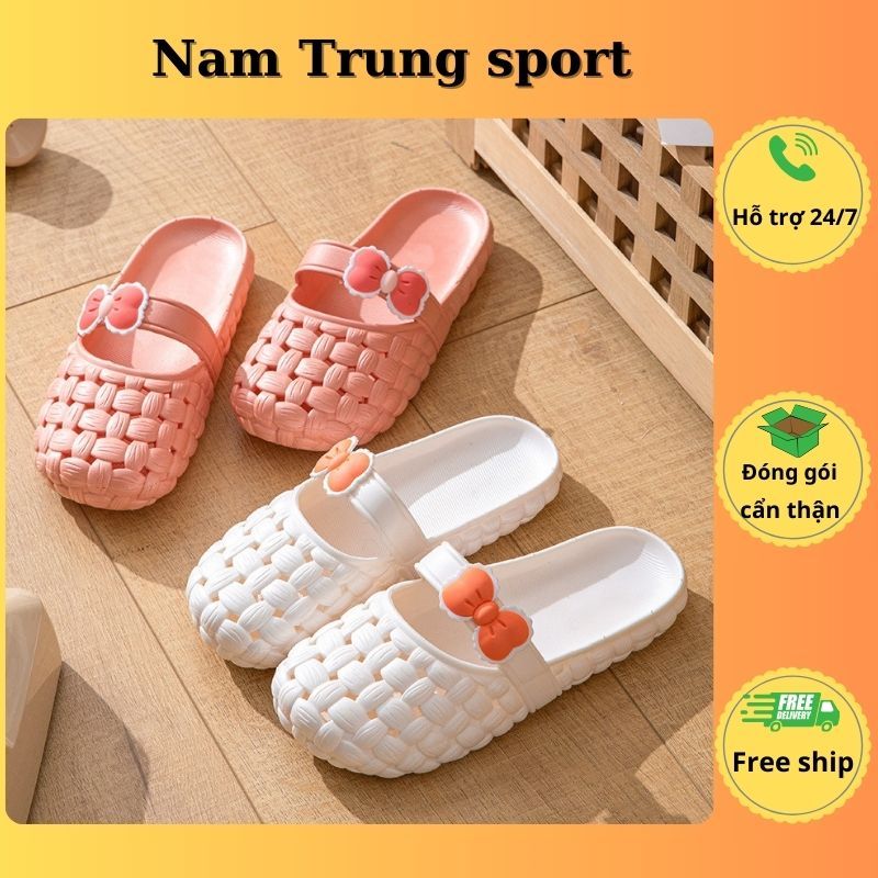 Dép sục có nơ dành cho nữ, đế bệt chống trơn trượt đi mưa thoải mái