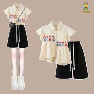 Bộ đồ bé gái size đại BEESHOP set áo sơ mi vạt lệch kèm quần ngố cho bé H25013