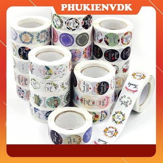 Cuộn 500 Tem nhãn dán Sticker Thank You Cảm Ơn họa tiết hoa lá dán quà tặng hàng hóa