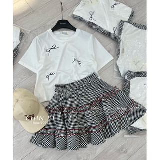 Set áo nơ nhỏ xinh phối chân váy kẻ baby BT