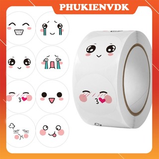 Cuộn 500 miếng dán nhãn dán Sticker hình mặt cười 8 biểu cảm dễ thương ngộ nghĩnh gói hàng quà tặng