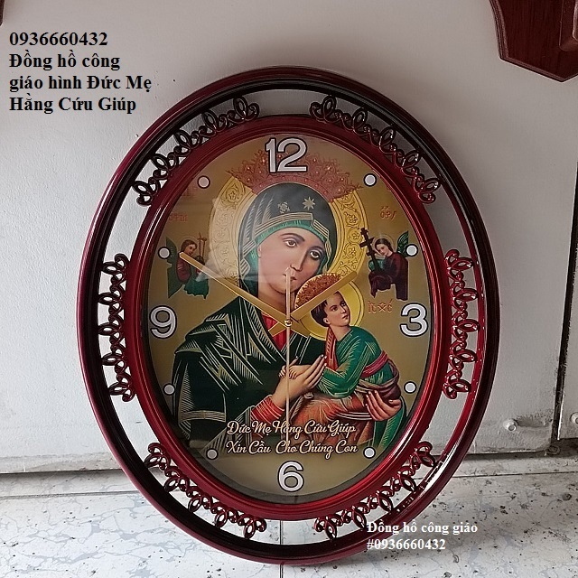 Đồng hồ treo tường oval có in hình size 45x35 đồng hồ trang trí quà tặng công giáo