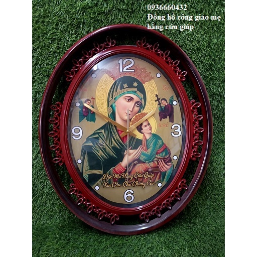 Đồng hồ treo tường oval có in hình size 45x35 đồng hồ trang trí quà tặng công giáo