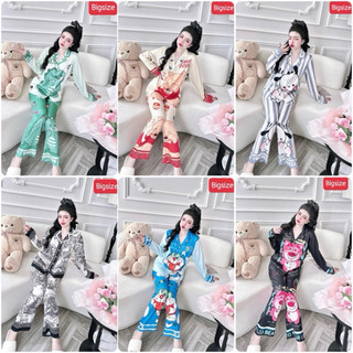 Đồ bộ Pyjama Tay dài bigsize lụa xước thiết kế in 5D nhiều hình xinh