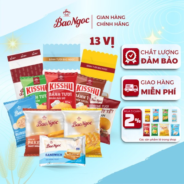 13 Vị Bánh Mì Tươi Kisshu Bảo Ngọc Nhân Cốm, Socola, Chà Bông, Bánh Mì Sandwich, Bánh Ăn Sáng |