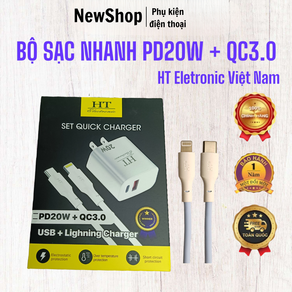 Bộ sạc nhanh, dây sạc nhanh, củ sạc PD 20w HT-Electronic Việt Nam, 2 cổng PD20W+QC3.0 Store Hải Nam