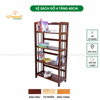 Kệ sách gỗ 4 tầng 63cm, gỗ cao su cao 120cm - Kệ gỗ đa năng 4 tầng 60cm