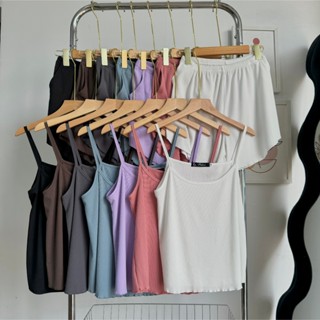 Set bộ đồ bigsize nữ vải gân tăm mặt mát và dễ chịu áo thun hai dây kèm quần đùi thun lung cao co giãn 50-95kg SET31