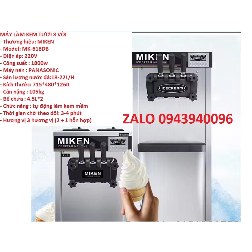 Máy làm kem tươi -Máy làm kem dừa.Thương hiệu MIKEN Model MK-618DB -Máy nén PANASONIC-hàng chính hãng,bảo hành 1 năm