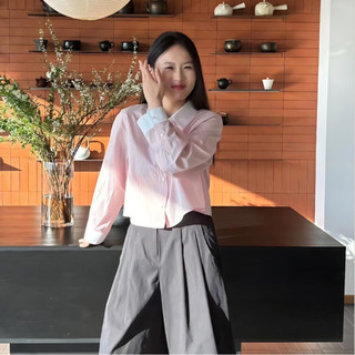 Áo sơ mi nữ kẻ sọc tay ngắn croptop phối cổ trắng freesize TiQi Jeans A96
