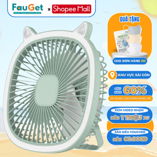 Quạt Mini Tích Điện Để Bàn FAUGET Sạc Pin 3 Cấp Độ Gió Thiết Kế Để Bàn, Treo Tường Có Đèn Tiện Dụng, Bảo Hành 12 Tháng