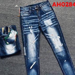 quần bò jean nam dài xanh nhạt { XEM VIDEO THẬT } rách vá gối trắng đẹp mẫu mới hot,chất jean dày co giãn chuẩn vnxk