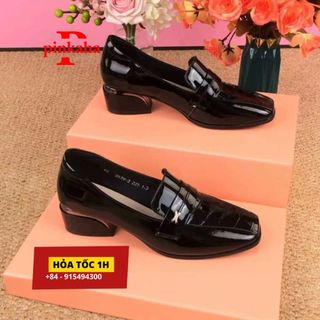 Giày cao gót da bóng mũi vuông pinkaha thời trang cho nữ siêu đẹp hm01