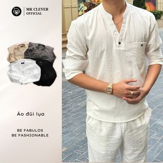 Áo Đũi Lụa Nam Dài Tay MK CLEVER Chất liệu đũi lụa mềm mịn, thoáng mát