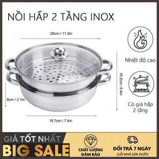 Bộ Nồi Hấp 2 Tầng Phi 28 Vung Kính