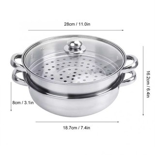 Bộ Nồi Hấp 2 Tầng Phi 28 Vung Kính