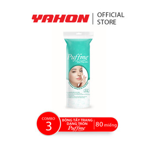 Combo 3 Bao Bông Tẩy Trang Tròn PUFFME, 80 Miếng/Bao