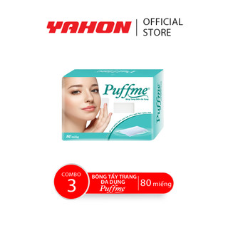 Combo 3 Hộp Bông Tẩy Trang Đa Dụng PUFFME, 80 Miếng/Hộp