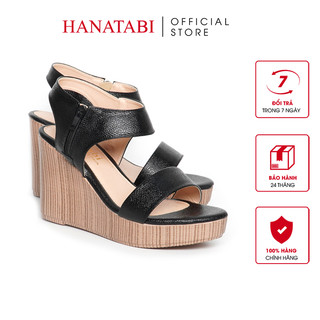 Giày Sandal Nữ Đế Xuồng PU Siêu Nhẹ Cao 9cm Hanatabi Quai Ngang Khóa Kéo (35-39) Mã HNSDX9F1028