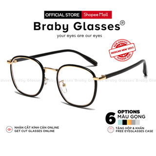 Gọng kính cận nam nữ Braby Glasses mắt kính tròn gọng kính kim loại màu sắc thời trang MK102