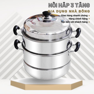 Nồi hấp inox 3 tầng, kèm xửng hấp, Nồi nấu gà, hấp bánh 28cm