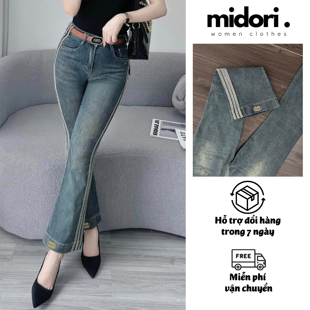 Quần jean nữ ống loe MIU.MIU SS15, Quần bò jean loe co giãn chiều dài 9 tấc hach chiều cao