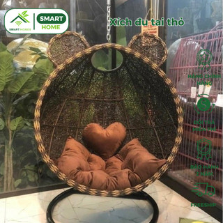 Xích đu tai thỏ SmartHomes giả mây lõi thép cao cấp trang trí ban công và sân vườn, ghế thư giãn