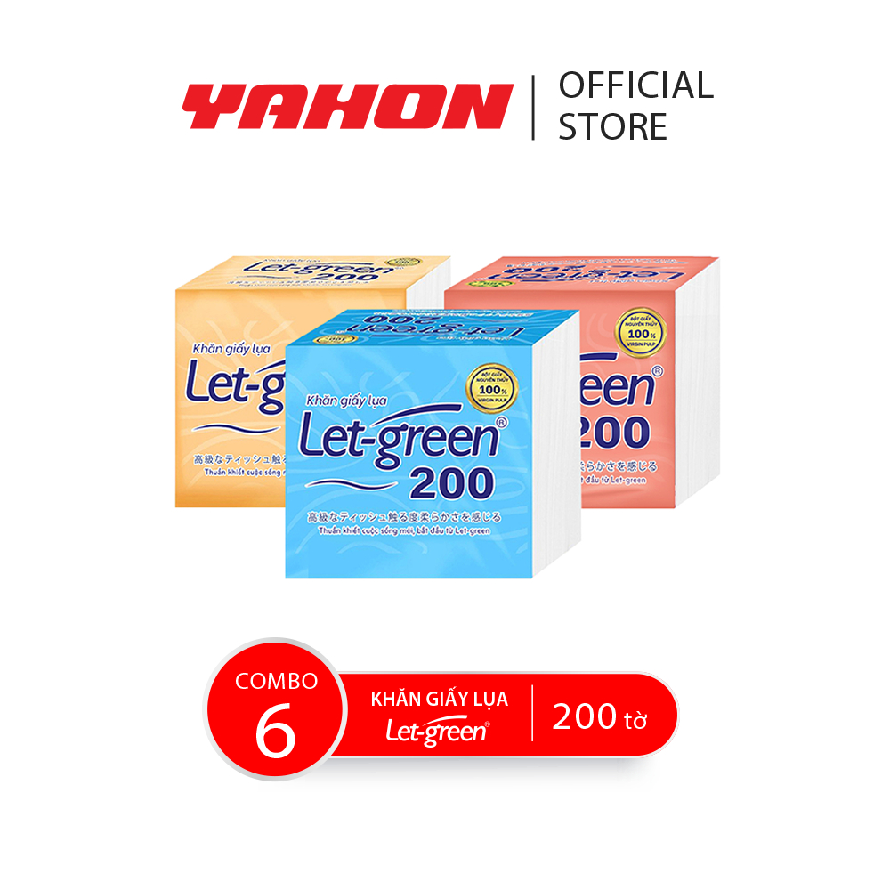 Combo 6 Bao Khăn Giấy Lụa Let-green, 200 tờ/bao