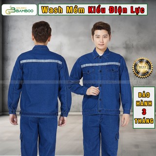 Quần Áo Jean Wash Mềm Kiểu Điện Lực, Phản Quang Nút Nhựa Nhận in thiết kế logo nhãn hiệu