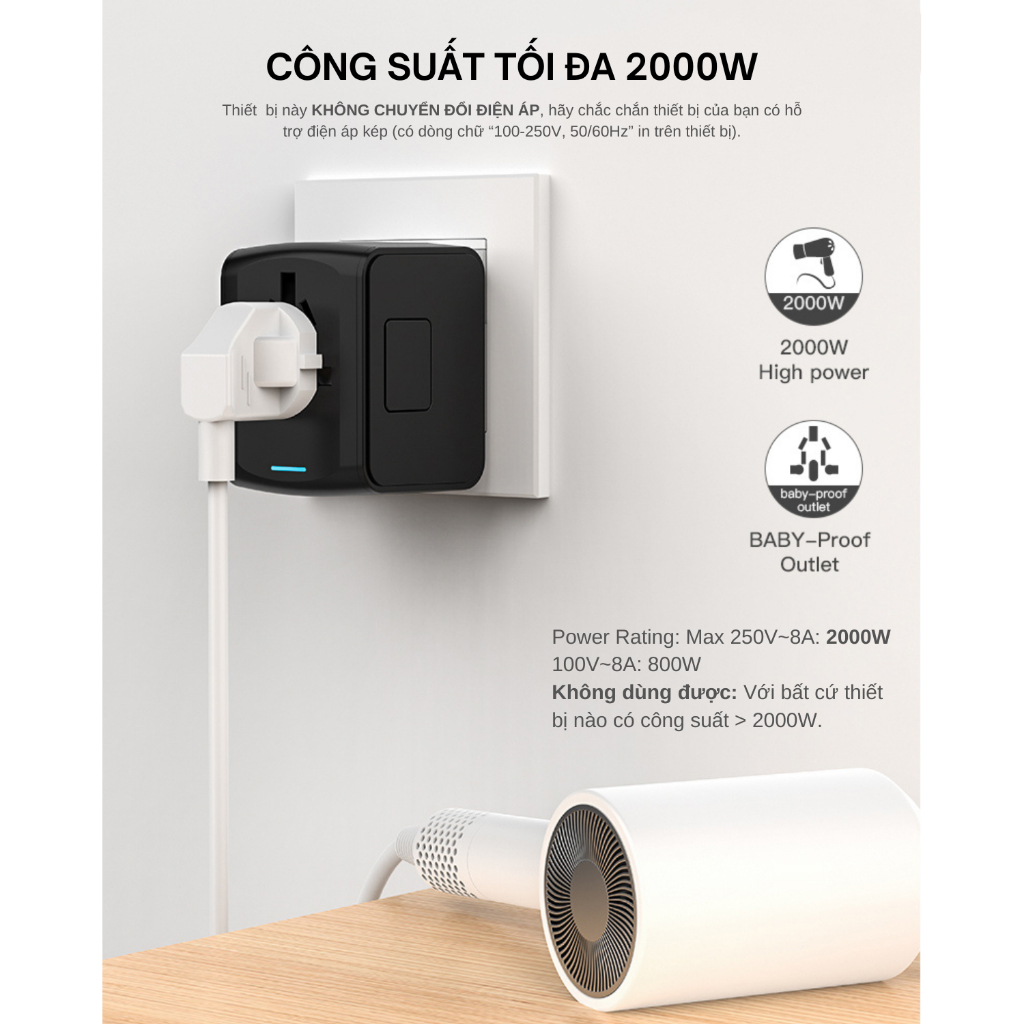 [Sạc Nhanh PD 35W] Củ Sạc Đa Năng Ổ Cắm Điện Du Lịch Tamayoko Công Suất 2000W 4 Cổng USB-C, USB | BigBuy360 - bigbuy360.vn