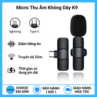 Micro Thu Âm Không Dây Cài Áo K9 Cho Điện Thoại (2 Mic, 1 Mic) Lọc Tiếng Ồn Để Livestream Ghi Âm Quay Video