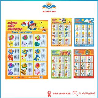 Sách - bảng cửu chương phép tính cộng, trừ, nhân, chia - in màu 2 mặt