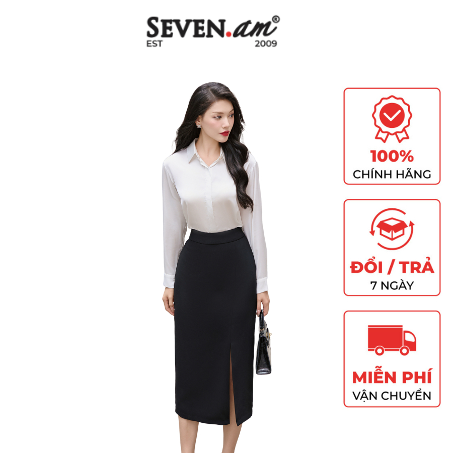 Chân váy dáng ôm xẻ vạt basic thời trang công sở nữ Seven.AM BCV0021I
