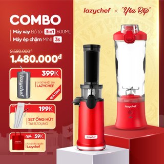  Máy Ép Chậm Mini 3S Lazychef và Máy Xay Sinh Tố Cầm Tay Lazychef 3in1 600ml