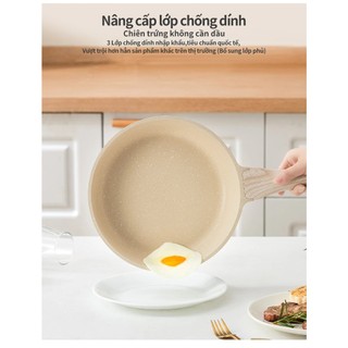 Chảo chống dính bếp từ vân đá kiểu nhật 20cm, chảo chống dính đáy từ ceramic cán gỗ, chảo nhật