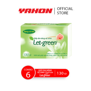 Combo 6 bao giấy vệ sinh đa năng let-green 15*21cm, 130 tờ/bao