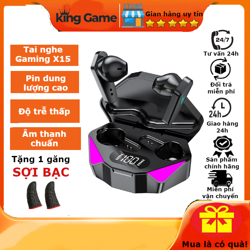 Tai nghe không dây, tai nghe bluetooth x15 - Tai nghe chơi game và làm việc hiệu năng cao - Có BH