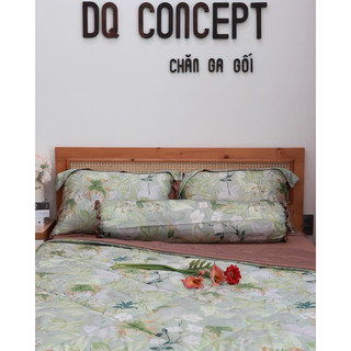 Lụa Tencel 60s/Bộ Chăn Ga Gối Hoa Cỏ Xanh Phối Nâu