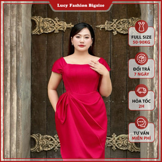 Váy đầm bigsize nữ dự tiệc đi chơi kiểu xẻ đùi xêp ly bên eo chất tafta cao cấp LUCY BIGSIZE 50 - 90kg