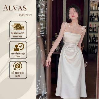 Đầm lụa 2 dây ALVAS khoét eo 2 bên đi tiệc sang trọng quyến rũ [v57]