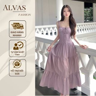 Đầm maxi cổ vuông ALVAS phong cách Hàn Quốc thích hợp đi du lịch [V276]