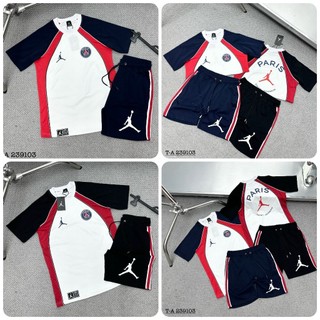 Bộ paris nam , Bộ đồ thể thao nam mặc hè JD cotton áo raglan phối trắng đỏ xanh in logo PSG Jumpman hai mặt siêu hót
