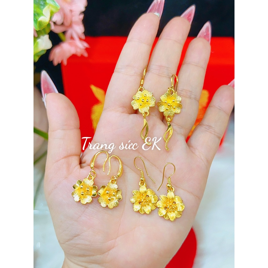 Bông tai hoa mai cưới chuẩn màu 24.k