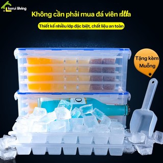 Khay làm đá bi BUNA kèm hộp đựng và thìa,khay làm đá 4 tầng 144 viên có hộp và thìa,bộ khay đá