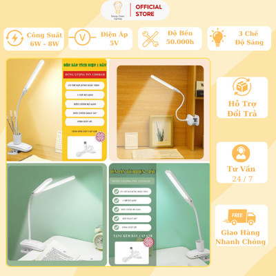 Đèn Bàn Kẹp Tích Điện , Đèn Học Bài Đọc Sách Energy Green Lighting (DB-T17 Đôi - DB-T23 Đơn) 3 Chế Độ Sáng - BH 1 Năm