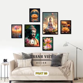 Combo 6 tranh Phật và Hoa Sen tịnh tâm an nhiên tranh dán tường, tranh treo tường trang trí phòng thờ góc tu.